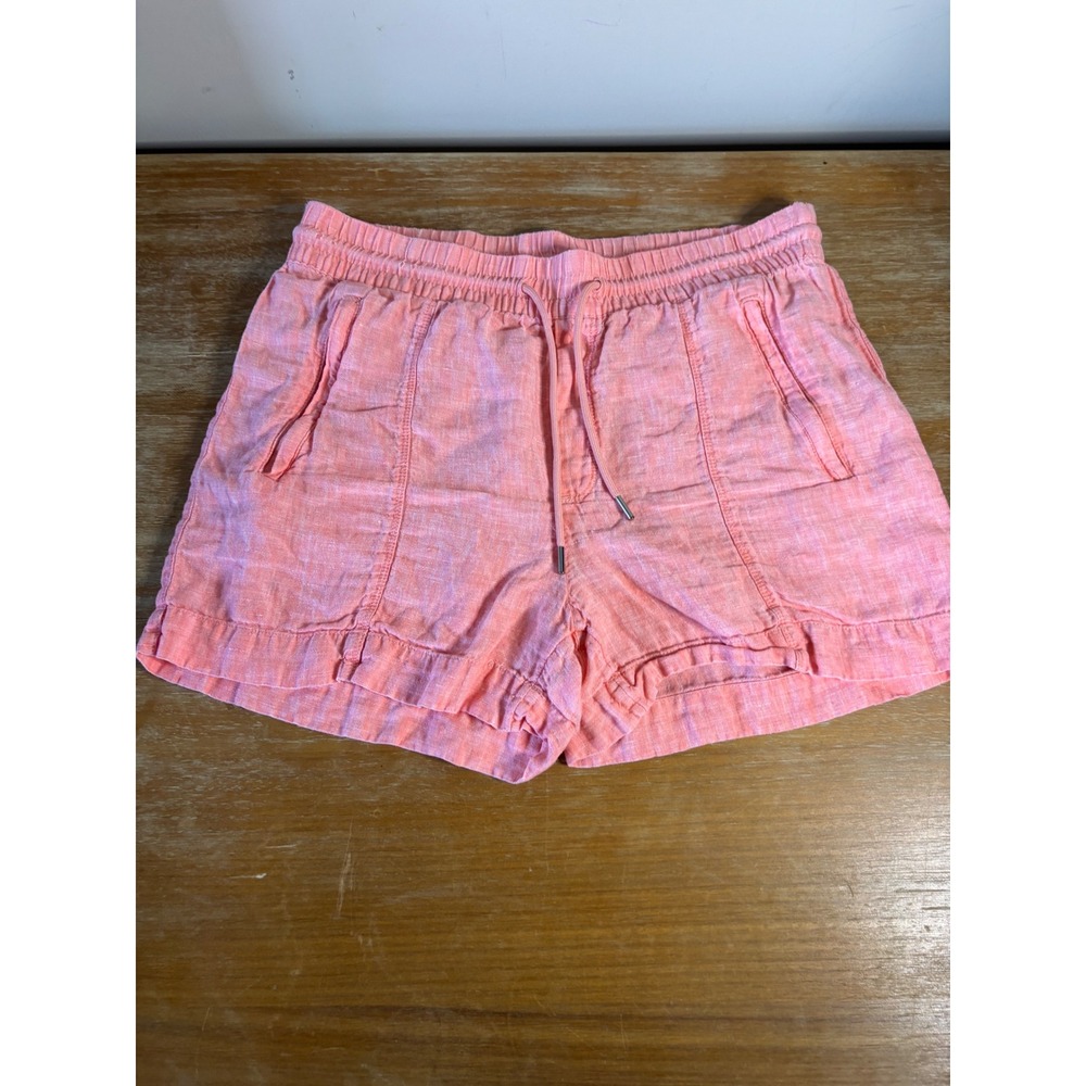 Athleta Cabo Linen Shorts Coral Pink Elastic Drawstring Waist 533545-03 Wmns 10